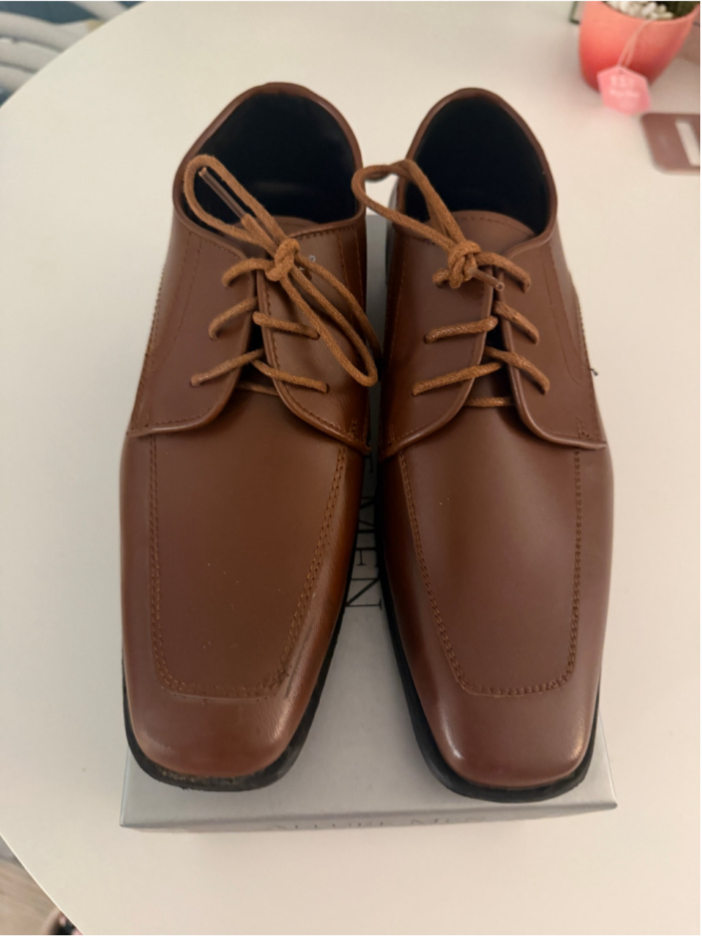 Allure Cognac dark brown Square Toe Tuxedo Dress Shoes Kids Youth 6 Boys